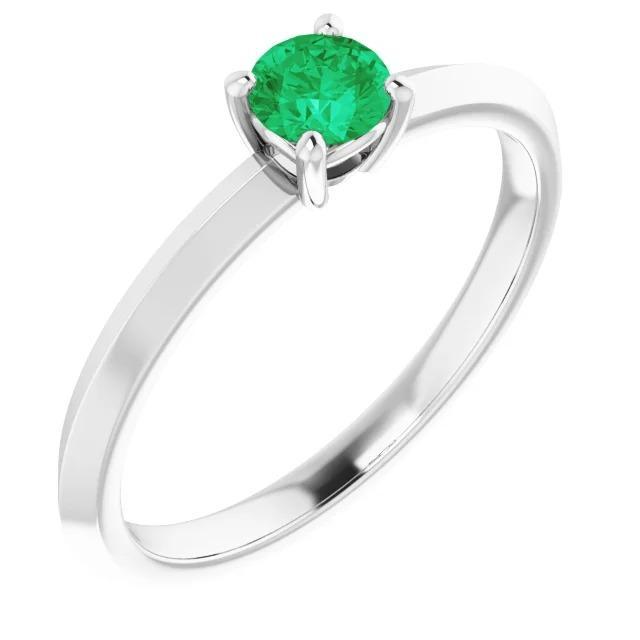 Solitaire Green Emerald 1.25 CT Womens Ring, 14K White Gold - Size 6.5