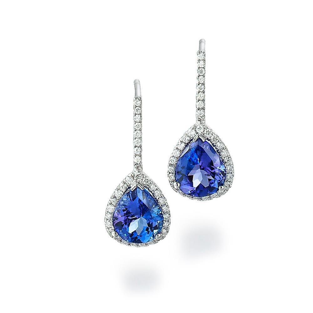 Ladies 7.20 CT Tanzanite with Diamonds Dangle Earrings, 14K White Gold