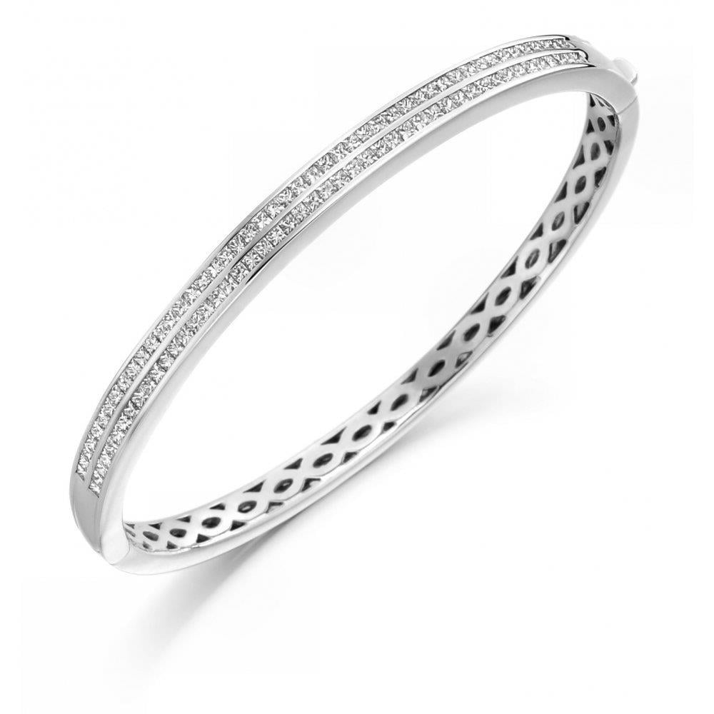 60221 3 CT Princess Small Diamond Bangle, White Gold