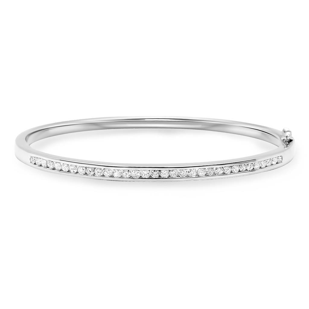60225 3 CT Round Diamond White Gold Fine Bangle