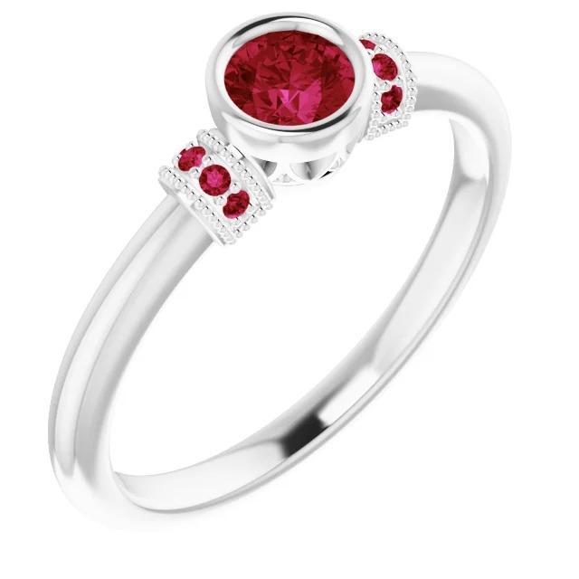 60227 Ruby Ring 1 CT Milgrain Womens Bezel Set, Size 6.5