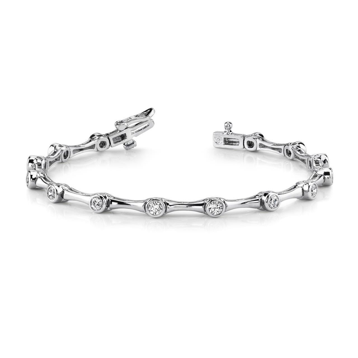 60231 3.5 CT Round Cut Diamonds Column Link Bracelet, 14K White Gold