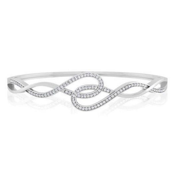 2.85 CT Round Small Diamond Bangle, 14K White Gold