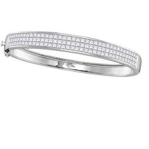 61007 5.50 CT Princess Diamond Ladies Bangle, 14K White Gold
