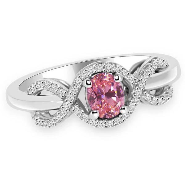 61035 2 CT Pink Oval Cut Sapphire 14K White Gold Diamond Ring, Size 6.5