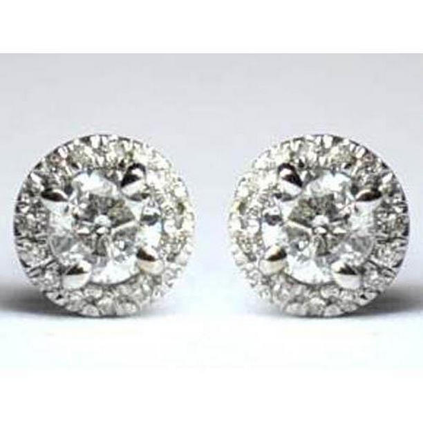 2 CT Womens Gold Round Halo Diamond Stud Earring