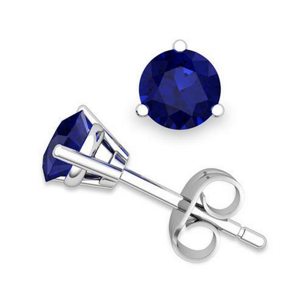 Round Cut Prong Set 3 CT Sri Lanka Sapphire Stud Earrings, White Gold