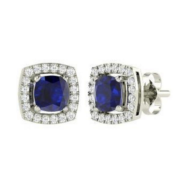 Sri Lanka Sapphire Diamond 4 CT Lady Stud Earrings, 14K White Gold
