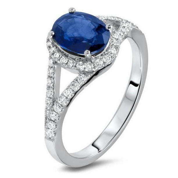 Sri Lanka Sapphire Diamonds 3.40 CT Ring, 14K White Gold - Size 6.5