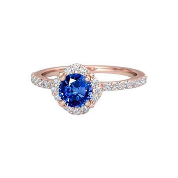 61056 Sri Lanka Sapphire Diamonds 3.25 CT Ring, Rose Gold - Size 6.5