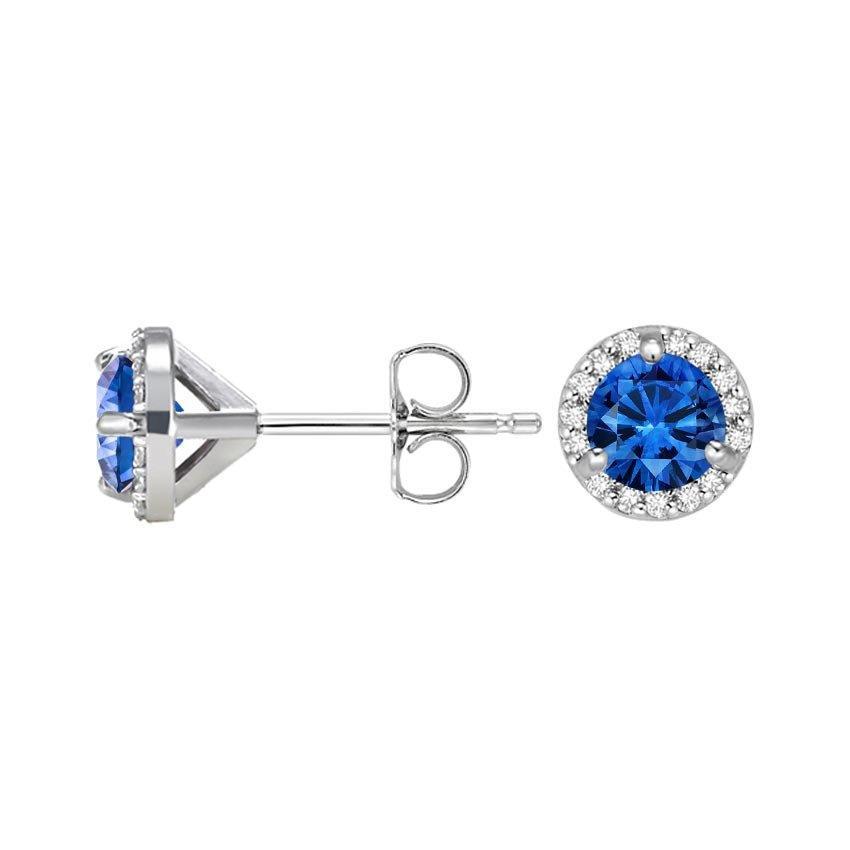 Round Cut 3.20 CT Sri Lanka Sapphire Diamonds Stud Earrings