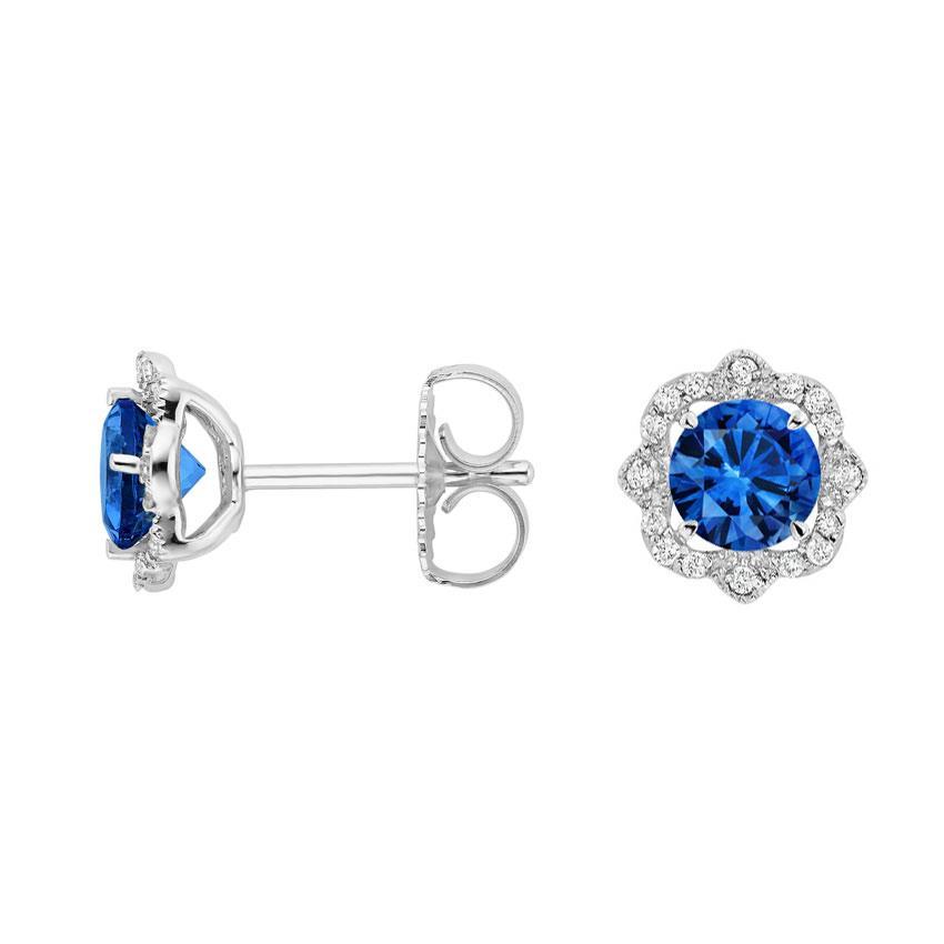 14K White Gold 3.80 CT Sri Lanka Sapphire Diamonds Stud Earring