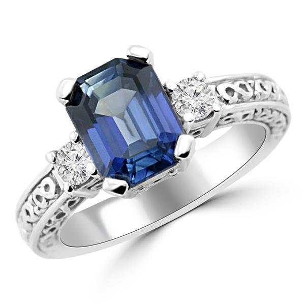 61064 3.15 CT Sri Lankan Sapphire & Diamond Wedding Ring, 14K White Gold - Size 6.5