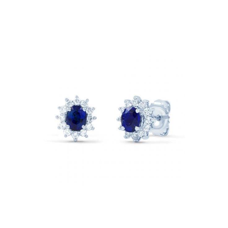 Sri Lankan Sapphire Diamond 4.60 CT Stud Earrings, 14K White Gold