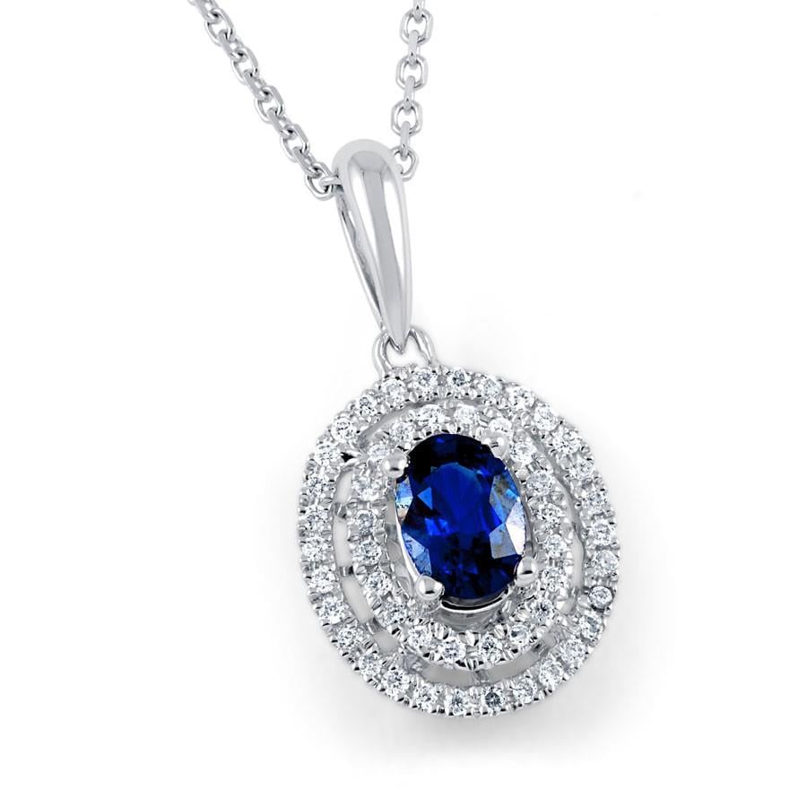 61068 Ceylon Blue Sapphire Diamond 2.70 CT Pendant, 14K White Gold
