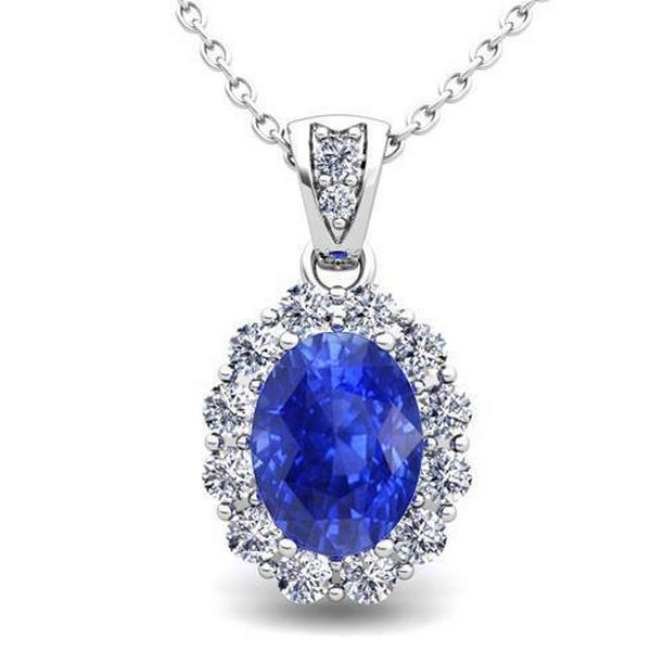 61069 2 CT Oval Cut Sri Lankan Sapphire Diamond Pendant, 14K White Gold