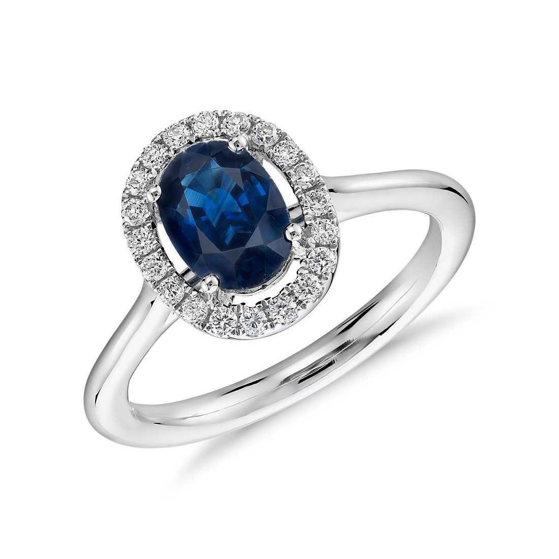 61074 Oval Ceylon Sapphire Round Diamonds 2.50 CT Ring, 14K White Gold - Size 6.5