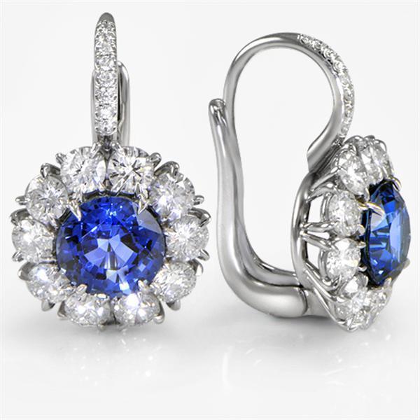 5 CT Sri Lanka Blue Sapphire Diamond Hoop Earring, 14K White Gold