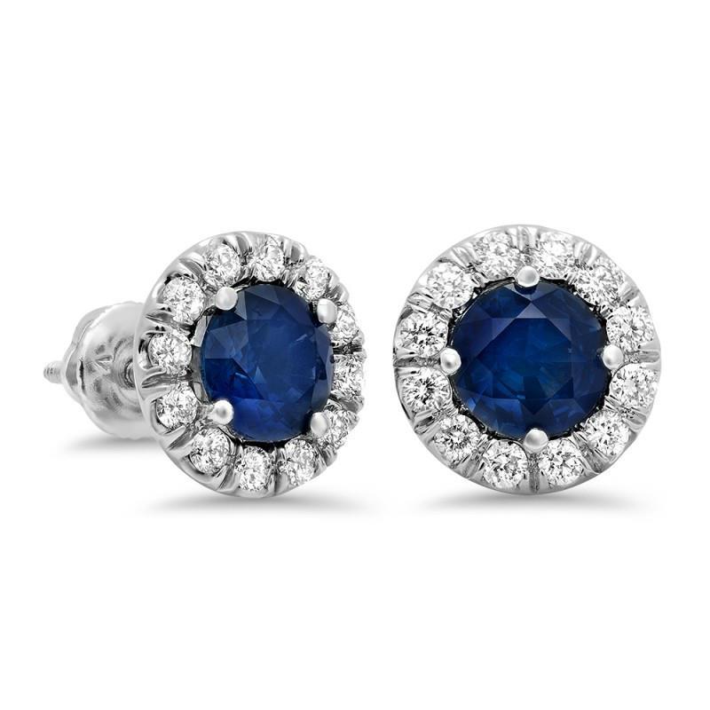 4.20 CT Lady Sri Lankan Sapphire Diamonds Stud Earrings, White Gold