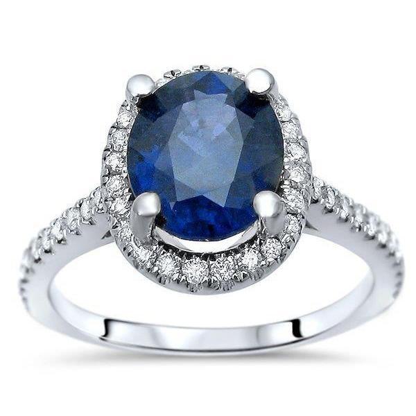 61091 2.75 CT Sri Lanka Blue Sapphire Diamond Ring, 14K White Gold - Size 6.5
