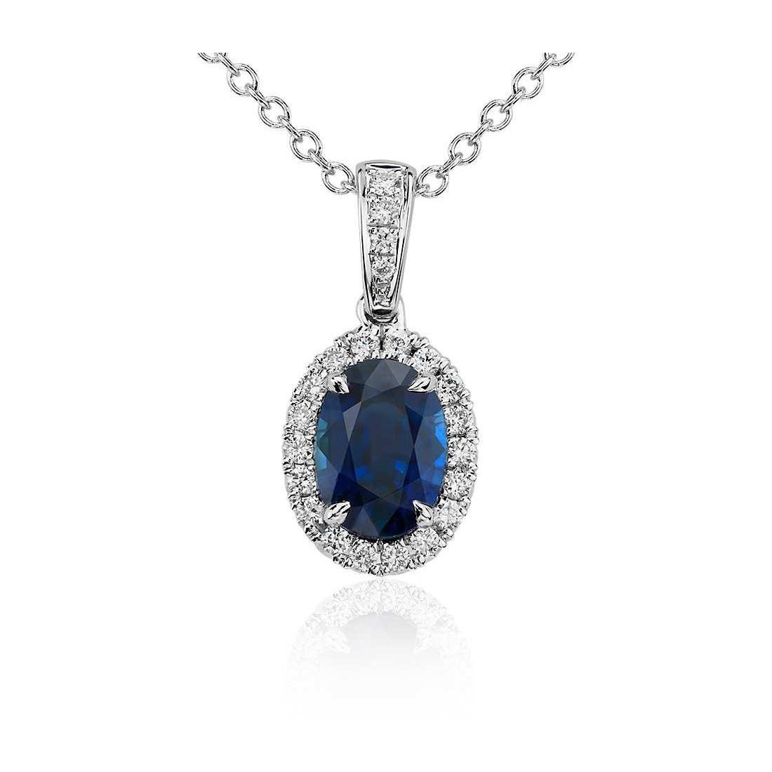 4.70 CT Oval Sri Lanka Sapphire Diamonds Pendant, 14K White Gold