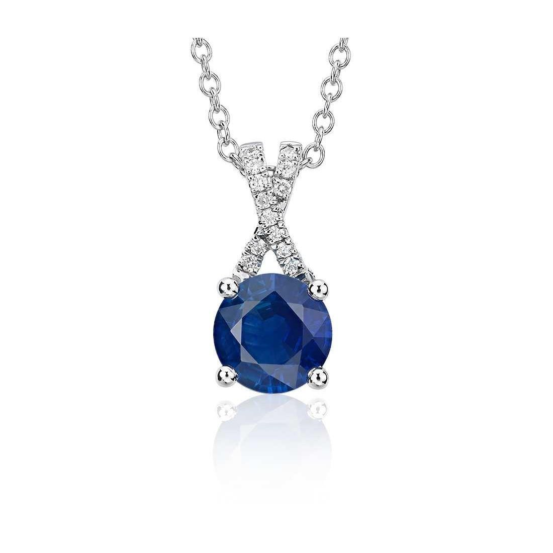 Picture of Harry Chad Enterprises 61097 Sri Lanka Blue Sapphire Diamonds Round Cut 2.65 CT Pendant Necklace