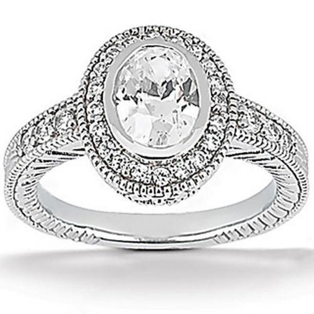 6174 1.67 CT White Gold Halo Oval Diamond Engagement Ring Set, Size 6.5