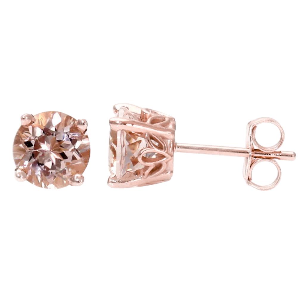 61743 Solitaire Morganite 13 CT Womens Stud Earrings, 14K Rose Gold