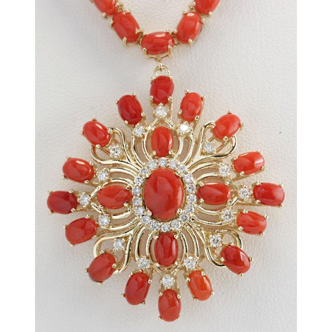 Picture of Harry Chad Enterprises 61745 Red Coral & Diamonds 73.75 CT Womens Necklace&#44; 14K Yellow Gold