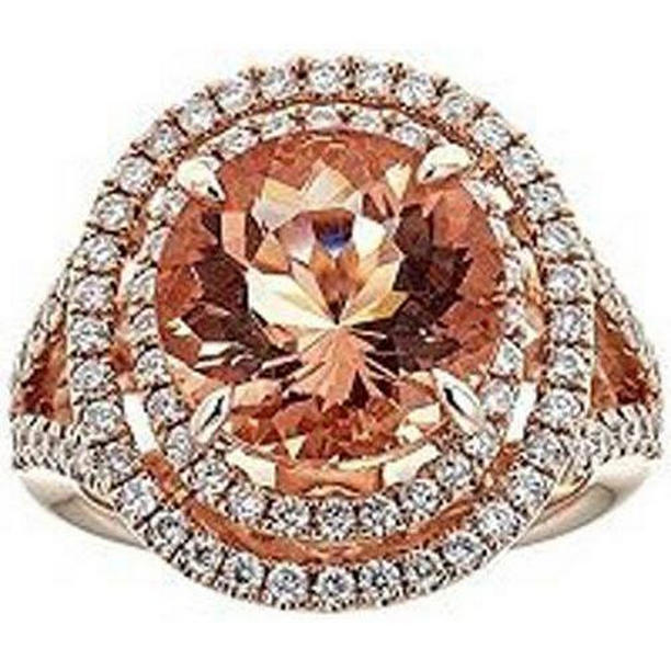 61748 8 CT Morganite Halo Diamonds Ring, 14K White Gold - Size 6.5