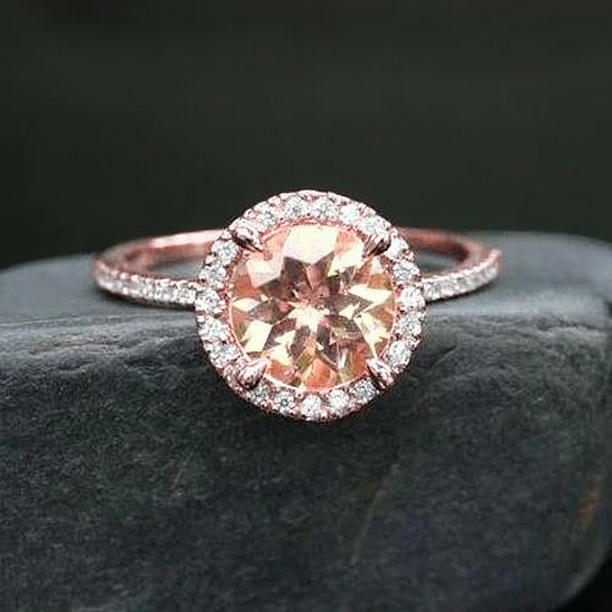 10.75 CT Solitaire with Accent Morganite & Diamonds Ring, 14K Gold - Size 6.5