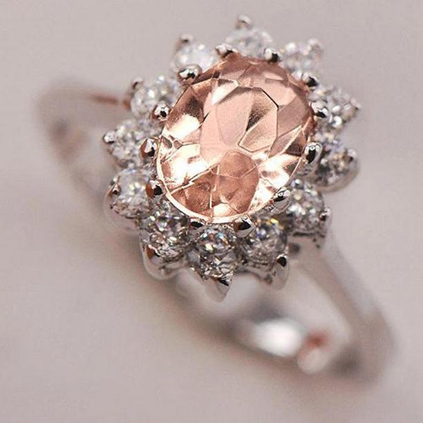 11 CT Morganite & Diamonds Anniversary Ring, 14K White Gold - Size 6.5
