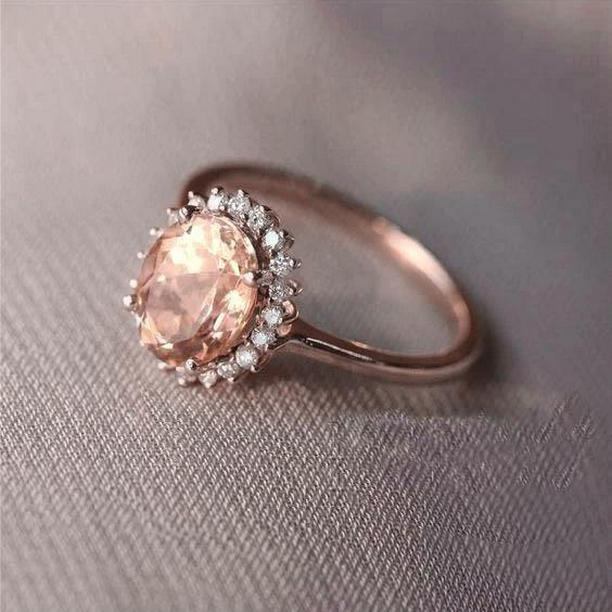 61753 Morganite with Diamonds 11.75 CT Wedding Ring, 14K Rose Gold - Size 6.5