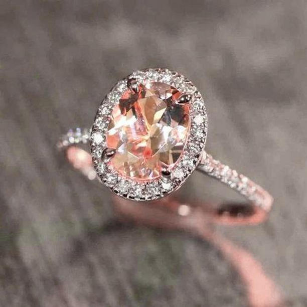 5.95 CT Morganite & Diamonds Wedding Ring, 14K Rose Gold - Size 6.5