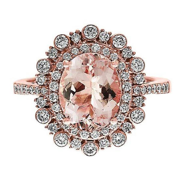 10.75 CT Morganite & Diamonds Anniversary Ring, 14K Rose Gold - Size 6.5