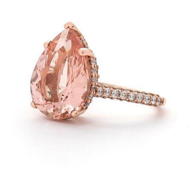 61761 Pear Cut Morganite & Diamonds 9.25 CT Wedding Ring, 14K Rose Gold - Size 6.5