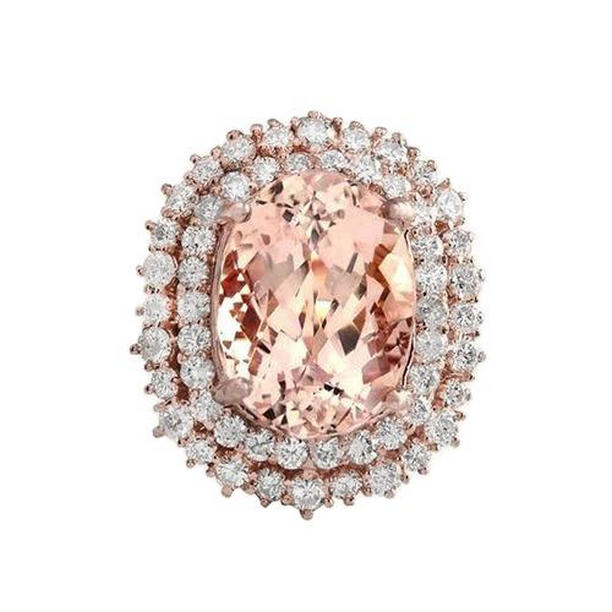 61767 Oval Morganite & Round Diamonds 14 CT Ring, 14K Rose Gold - Size 6.5