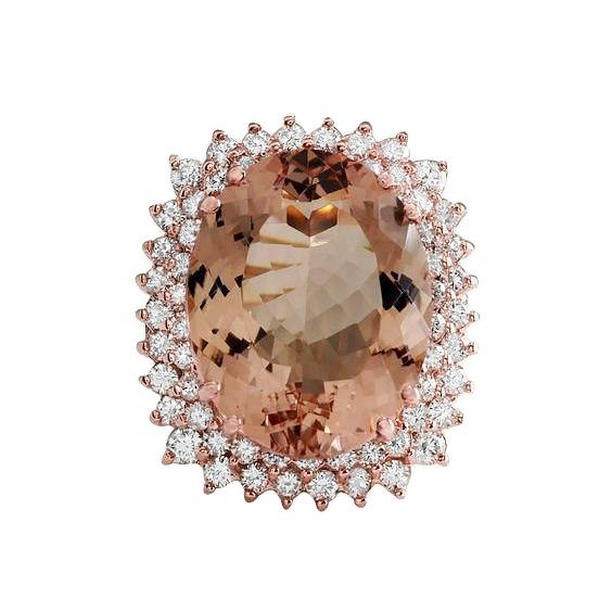 17 CT Big Morganite & Small Diamonds Wedding Ring, 14K Gold - Size 6.5