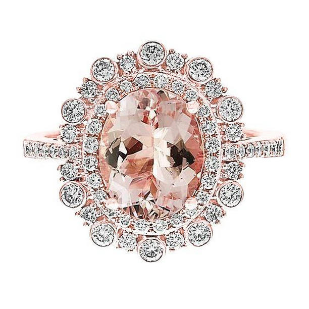 61769 14K Rose Gold 18 CT Morganite with Diamonds Wedding Ring, Size 6.5