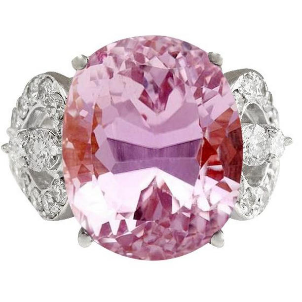 61770 18.50 CT White Gold Pink Kunzite & Diamond Wedding Ring, Size 6.5