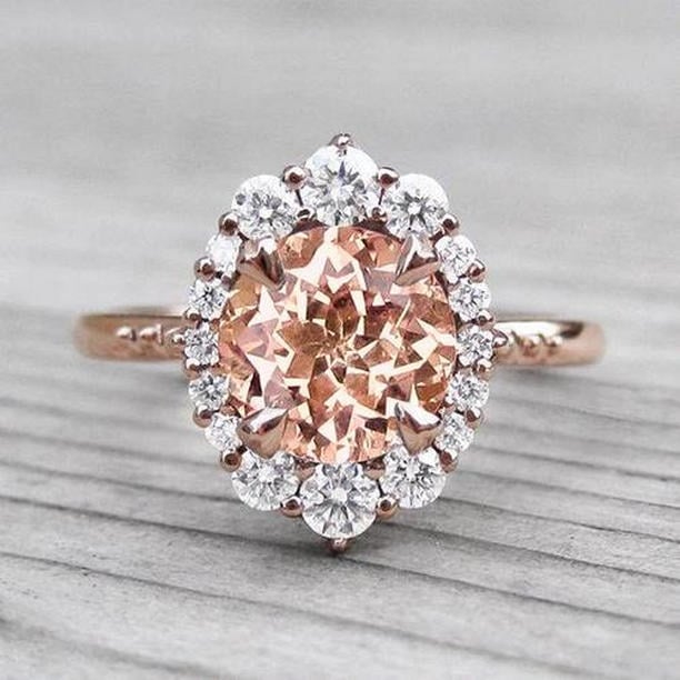 17.75 CT Morganite & Diamonds 14K Rose Gold Ring, Size 6.5