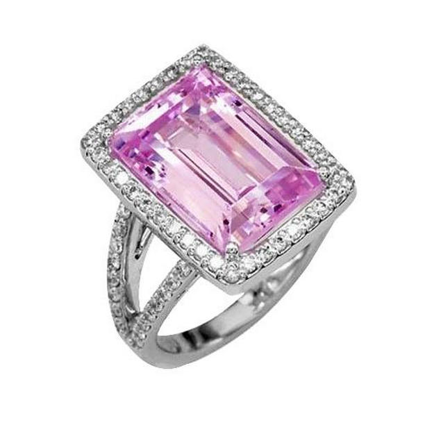 61776 20 CT Pink Natural Kunzite with Diamond Wedding Ring, 14K White Gold - Size 6.5