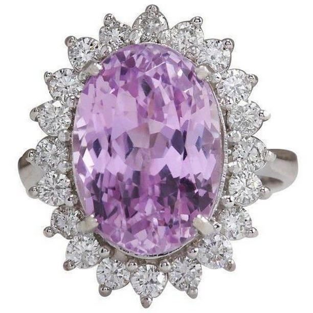 61780 23 CT Pink Kunzite & Diamond Wedding Ring, 14K White Gold - Size 6.5
