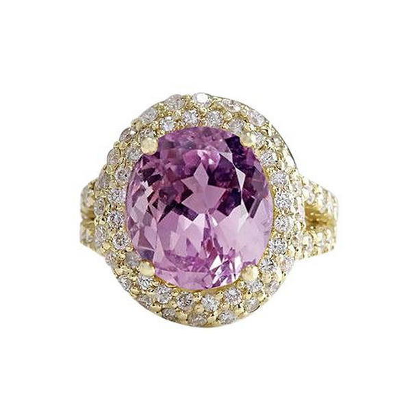 Picture of Harry Chad Enterprises 61781 23 CT Natural Pink Kunzite & Yellow Gold Fine Diamond Ring&#44; Size 6.5