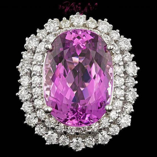61782 21 CT Natural Pink Kunzite & 14K White Gold Diamond Ring, Size 6.5