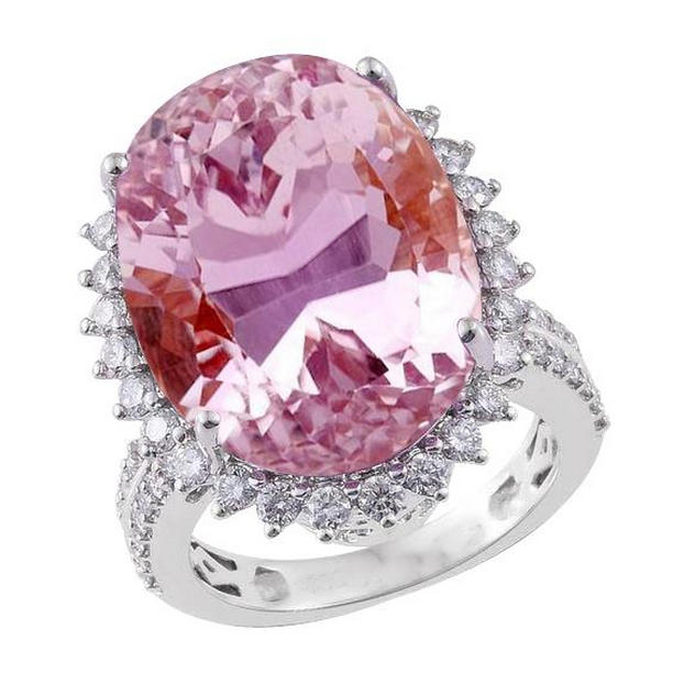 61787 22 CT Oval Cut Pink Kunzite & Diamond Wedding Ring, 14K White Gold - Size 6.5