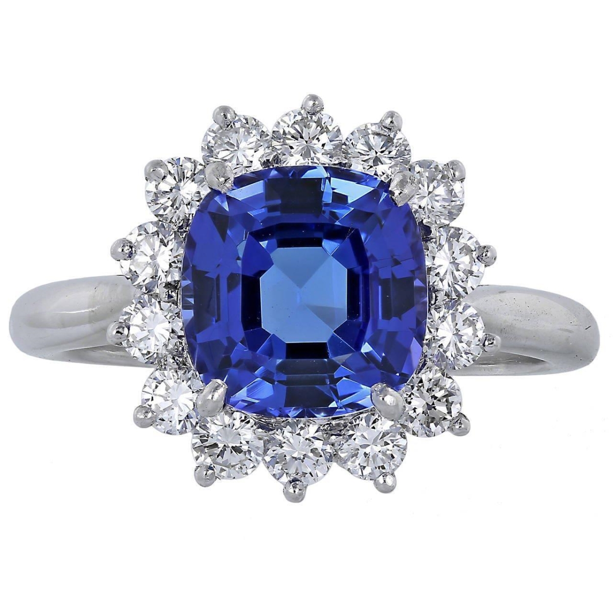 61788 3.25 CT Asscher Tanzanite & Round Diamond Wedding Ring, Size 6.5