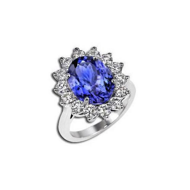 61794 5.25 CT Tanzanite with Diamonds Engagement Ring, 14K White Gold - Size 6.5