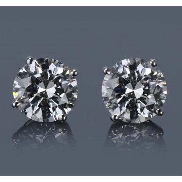 61796 3 CT Round Diamond Stud Earring 14K White Gold