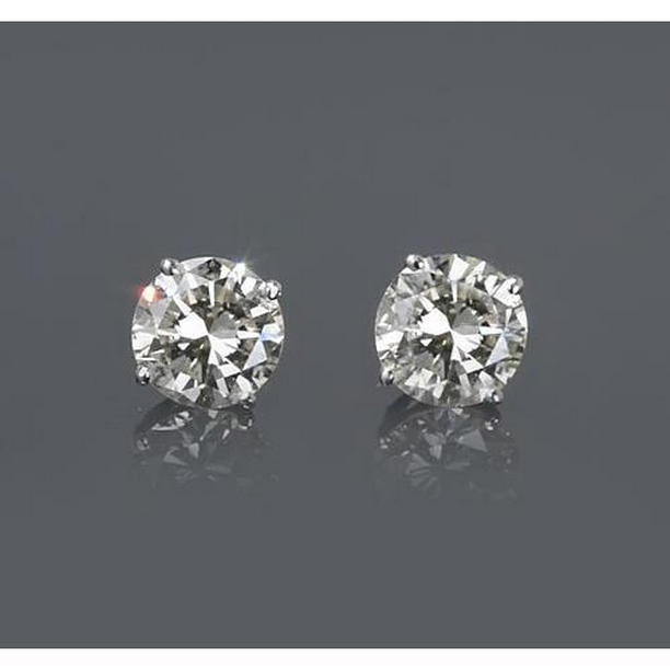 61797 2 CT Round Diamond Stud Earring, 14K White Gold